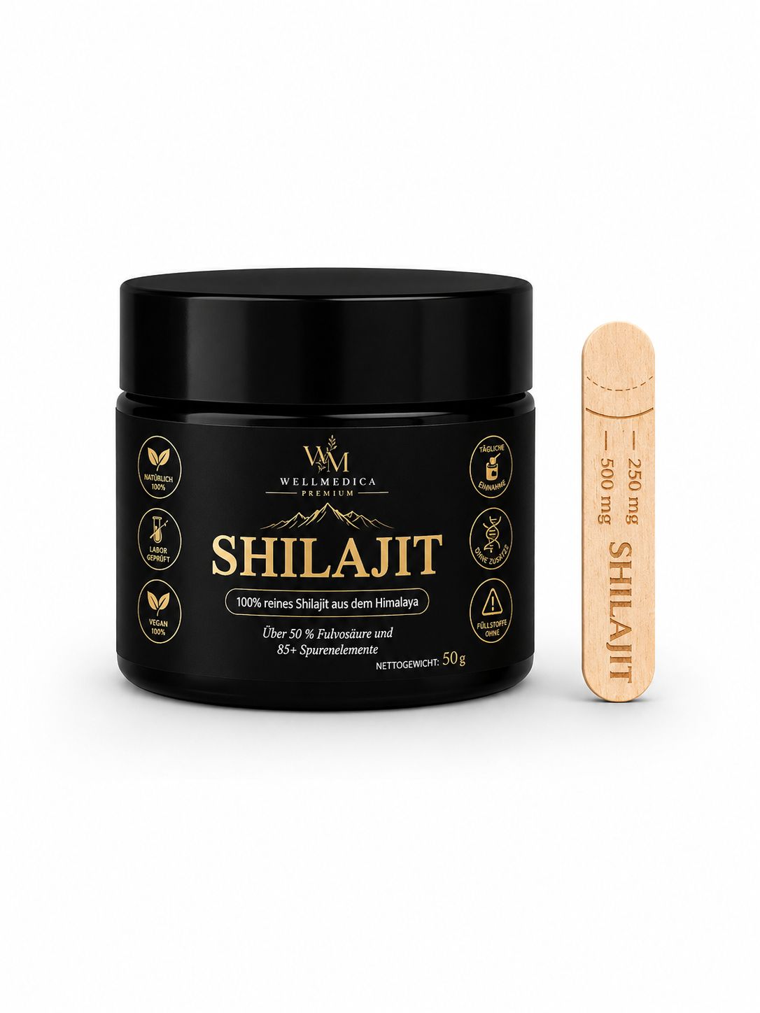 Premium Shilajit – Dose mit Holzstäbchen