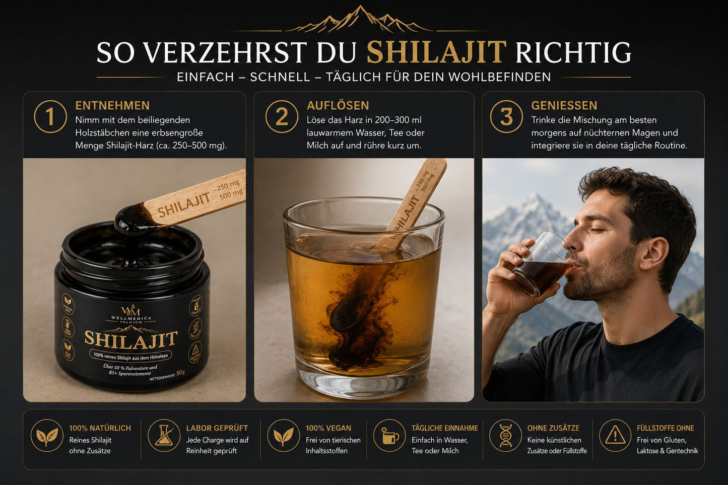 Shilajit – Anwendung in drei Schritten